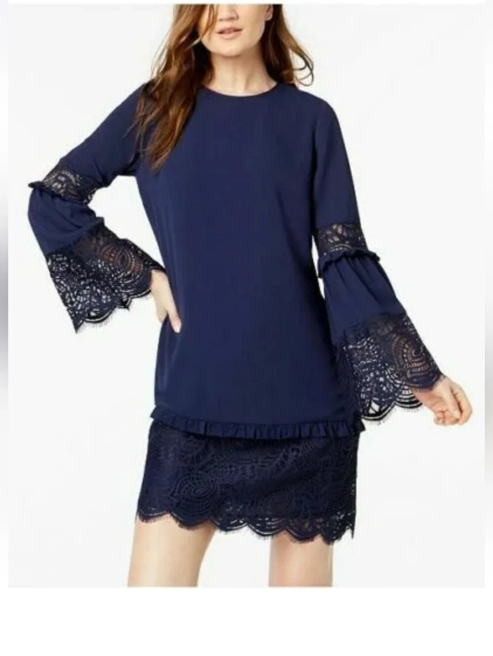 Micheal Kors Women's Navy Lace-Trim Shift Dress Size Small (Free Shipping 🚚✨️)